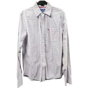 Abercrombie & Fitch Muscle Mens Shirt Large Pink Plaid‎ Gingham Logo Cotton VTG